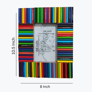 Fantezi ahşap el işi fotoğraf çerçevesi ev dekor için geri dönüşümlü renkli kalemler masa üstü 10.5x8 inç kullanarak - Product Image 4