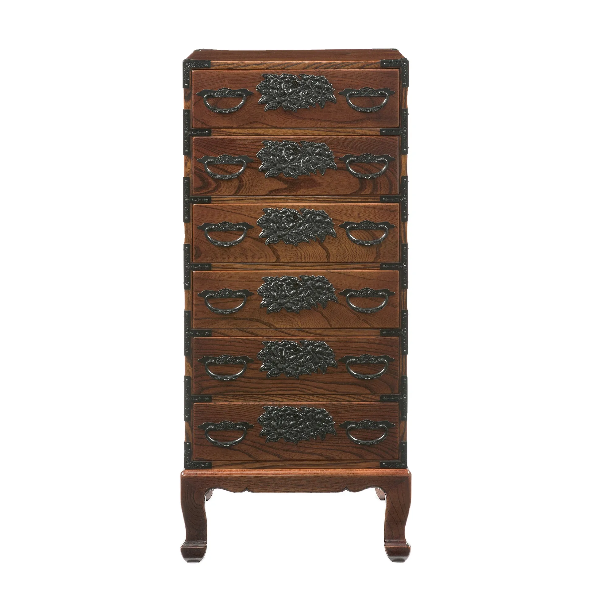 Armoire japonaise faite à la main, armoire de luxe haute avec 6 tiroirs, armoire Sendai marron clair