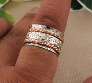 Hoa Mô Hình Vòng Spinner 925 Bán Bạc Với Ban Nhạc Đồng Handmade Bạc Thiền Nhẫn Cổ Điển Boho <span class=keywords><strong>Fidget</strong></span> Nhẫn Đối Với Phụ Nữ - Product Image 6