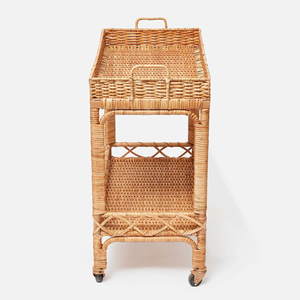 Premium doğal dokuma Rattan hasırdan yapılmış tekerleklerle el işi Rattan servis arabası servis arabası. - Product Image 3