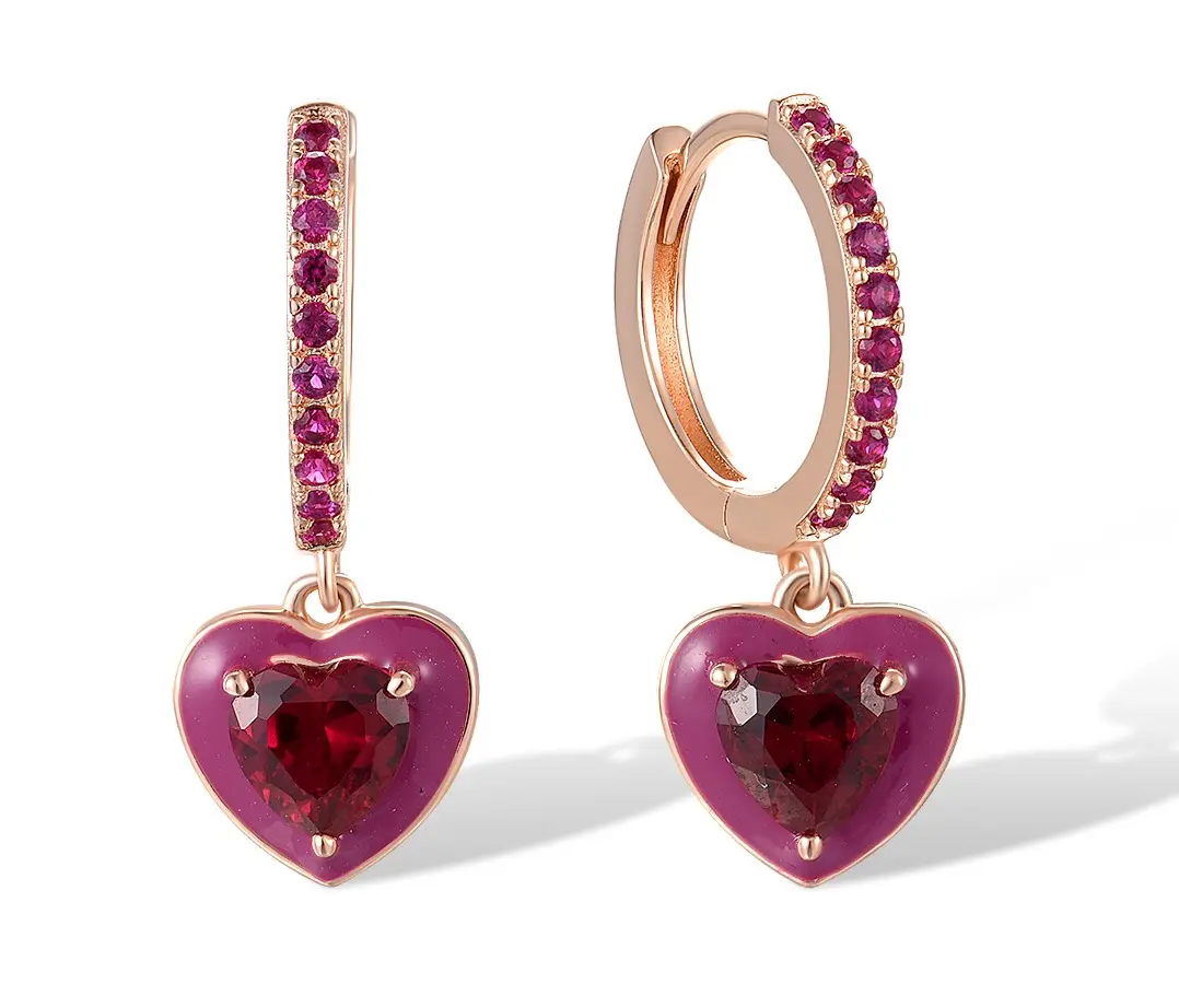 Orecchini pendenti in argento Sterling 925 con cuore rosso creato rubino, smalto E318231ENASR925