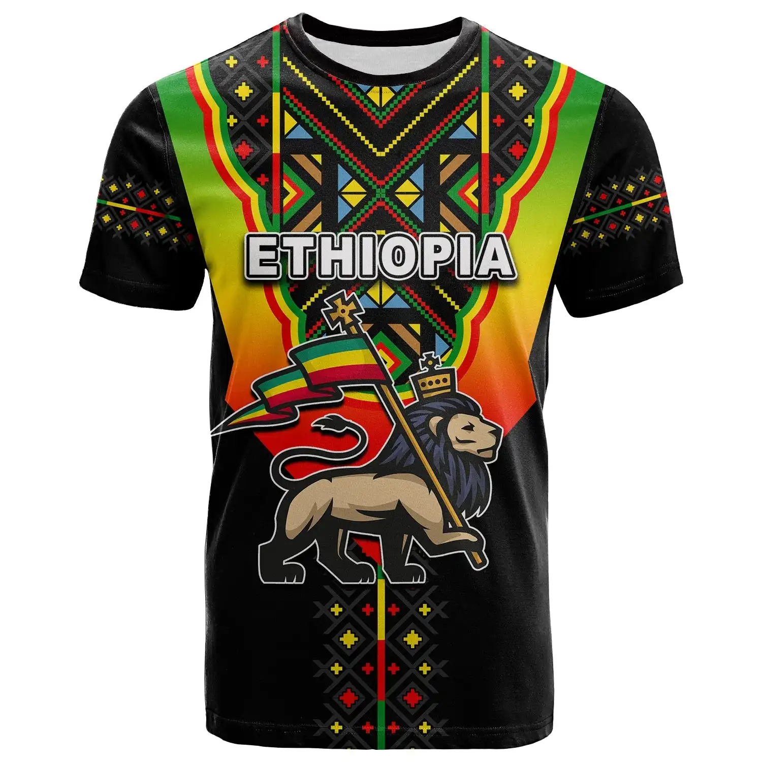 Groothandel Prijs Plus Size Mannen T-Shirts Custom Logo T-shirt Voor Ethiopië Leeuw Addis Abeba Vlag Print Mannen t-shirts