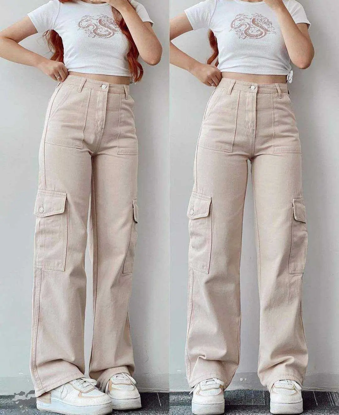 Haute qualité femmes grande taille décontracté 100% coton pantalon large jambe pantalon avec Spandex tissu conception personnalisée Cargo pantalon femmes