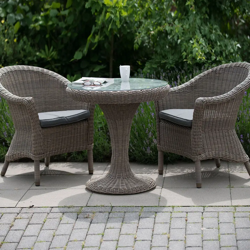 Juego de café de ratán Juego de mesa y silla para exteriores Marco de aluminio con revestimiento en polvo de ratán/mimbre-Muebles de jardín modernos de 3 piezas