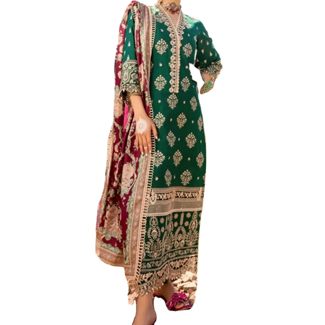 Gaun mewah pakaian pengantin Pakistan dan India artikel populer terbaru terkenal untuk musim pernikahan tekstur kain kaya.