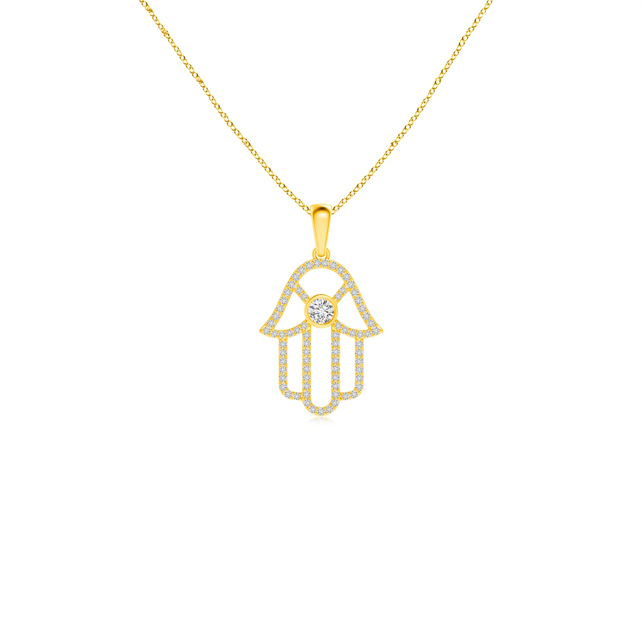 Real Diamond Fine Jewelry Colar De Diamante 14K 18K Hamsa Mão Colar De Medalhão De Diamante Jóias personalizadas