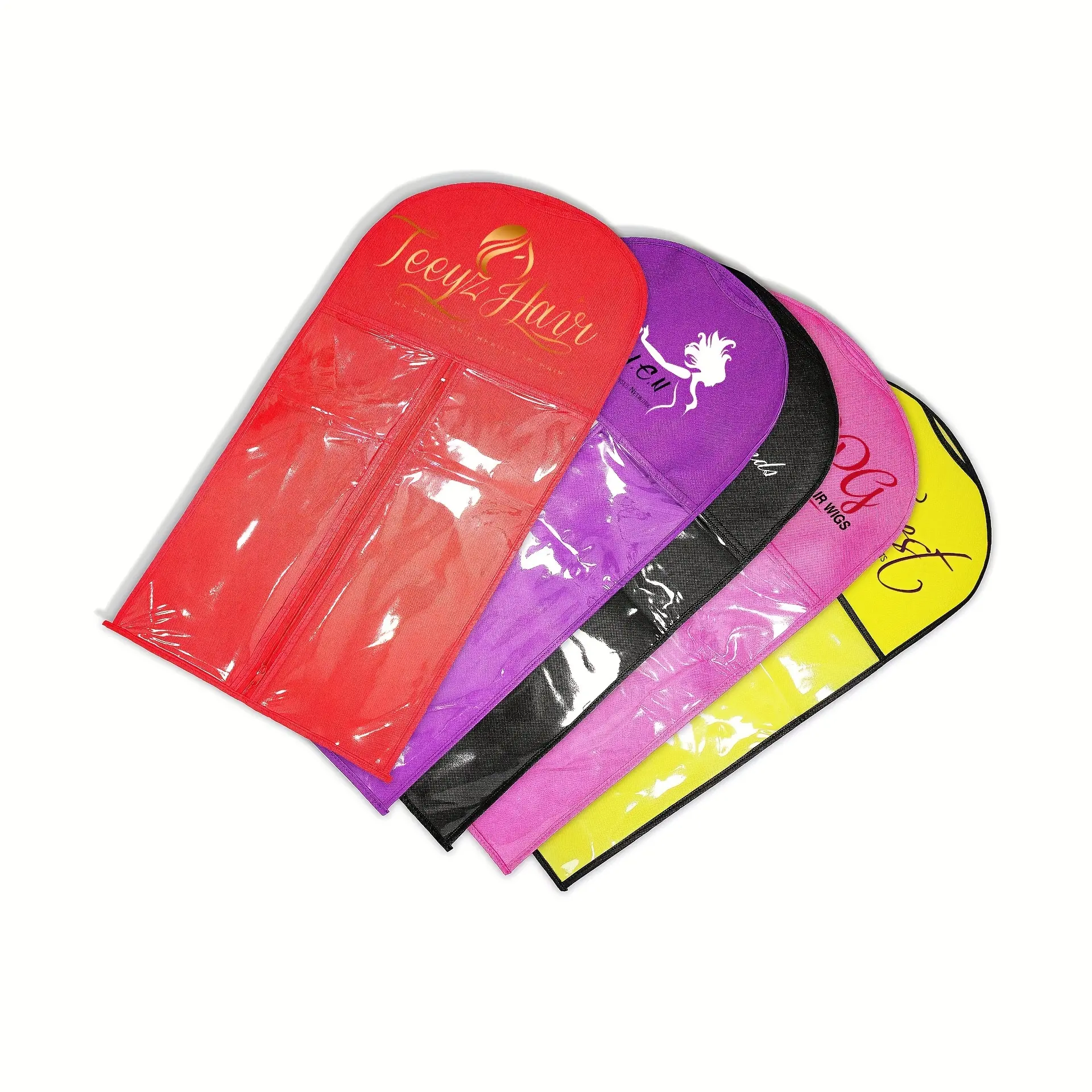 カスタムロゴエクストラロング防塵不織布PVCクリアヘアバンドルウィッグ包装ヘアエクステンションウィッグ収納バッグ