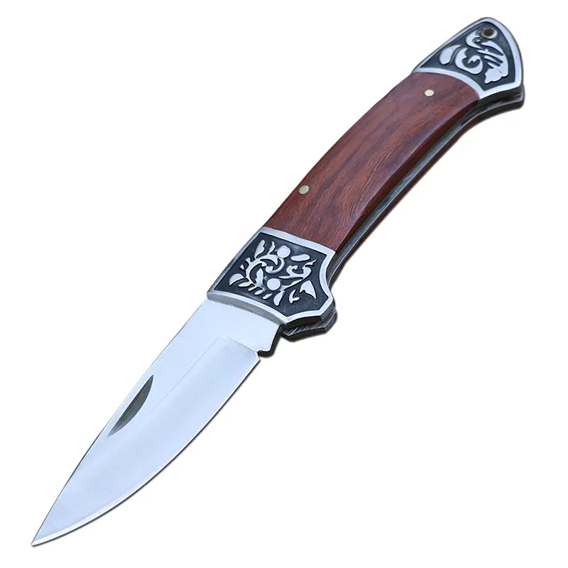 سكين تكتيكي قابل للطي من الفولاذ المقاوم للصدأ 440C بتصميم جديد، سكين للدفاع عن النفس للنجاة في الأدغال والصحراء بمقبض خشبي مشهور