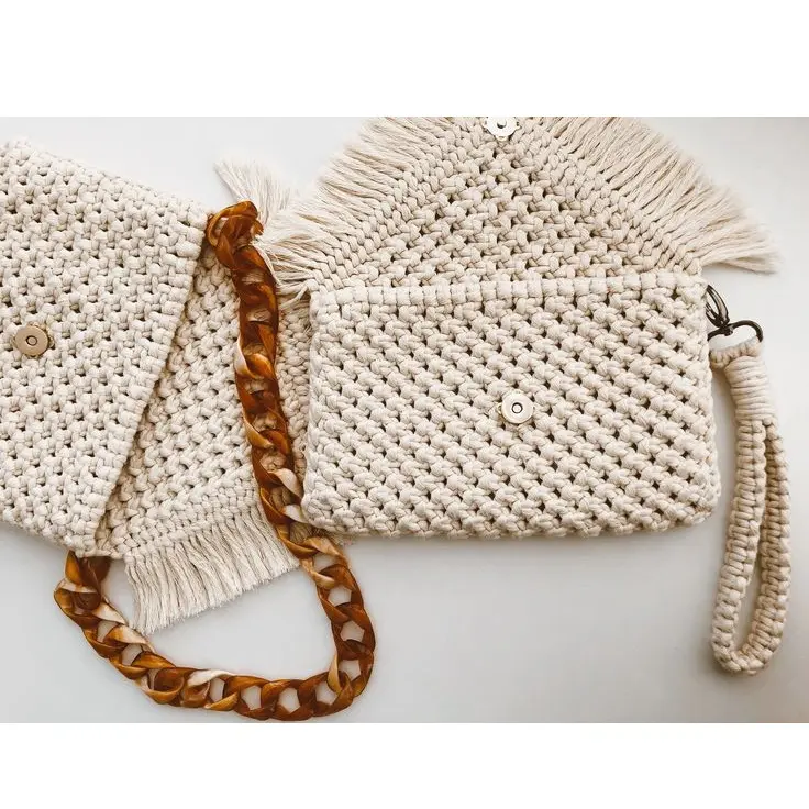 Moderne Makramee-Tasche Damen Baumwoll seil handgemachte Makramee-Clutch mit Sling Boho Damen Brieftasche Handtasche zum Verkauf