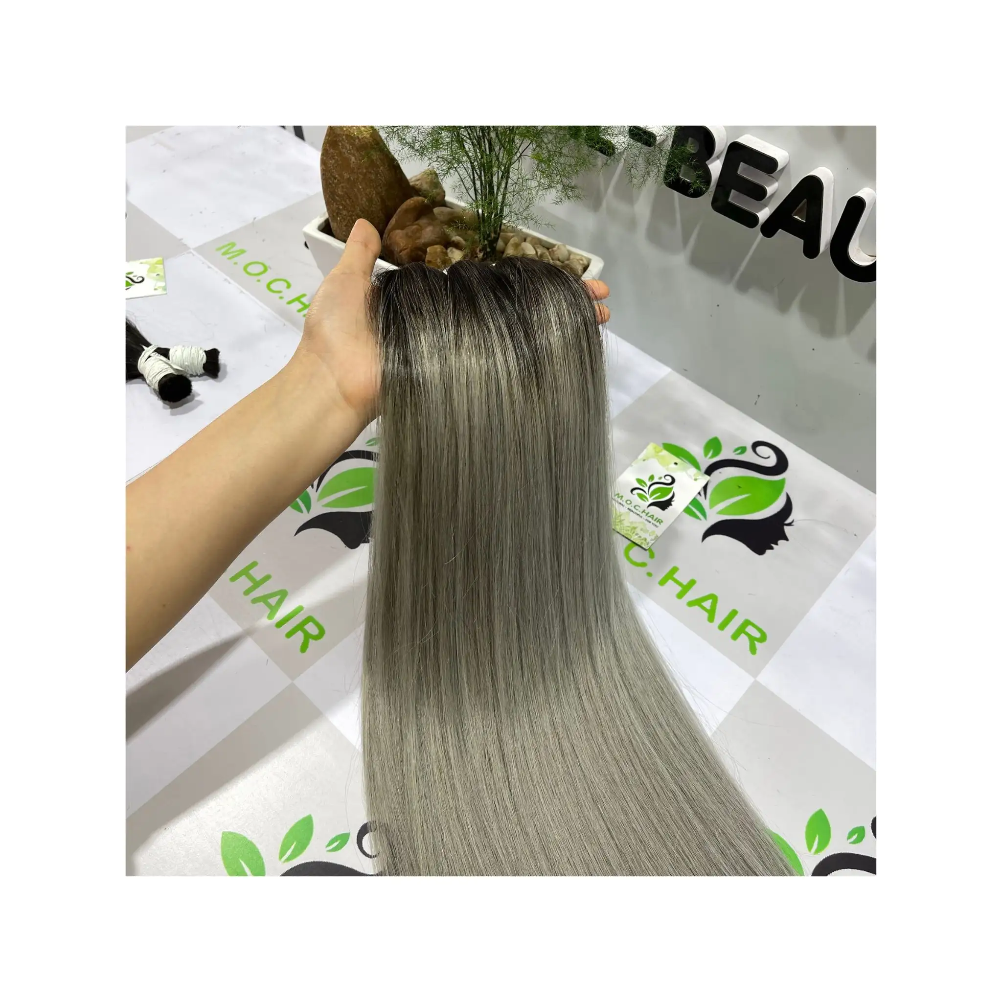 Extensiones de cabello humano a granel, Color negro y gris de Vietnam, de alta calidad, virgen, venta al por mayor