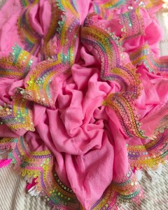 Ethnic Style Rich Super Slab Cotton Fabric with Floral Pattern Multiple Thrade Lace and <strong>Coding</strong> <strong>Sequence</strong> Made of Silk
