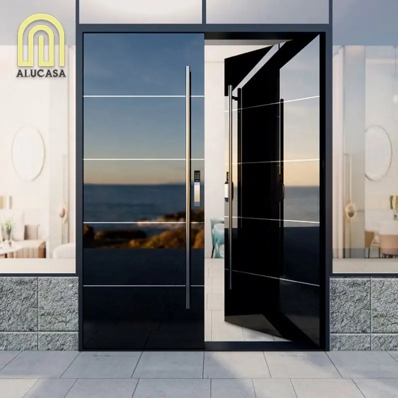 أبواب أمامية حديثة من ألوكاسا بمدخل زجاجي بتصميم مدخل غير قابل للصدأ