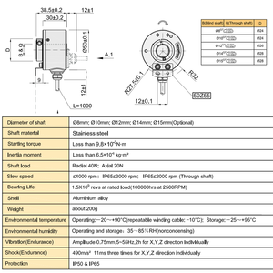 Codificador de ángulo Rs422 360 Codificador rotatorio 1250ppr 3000ppr 4096ppr 5000ppr Codificador Sensor incremental K50 - Product Image 3
