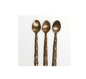 High Quality Brass Spoon Cutlery <strong>Bamboo</strong> Handle <strong>Excellent</strong> Quality Brass Cutlery Set for Eating Food for Sale in Low Price