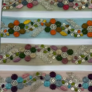 BAKI Embroidery Lace Trim Soft <strong>Net</strong> with Multicolor Rayon/Polyester Embroidery Wholesale Border for Garments &amp; Ethnic Wear - Product Image 3