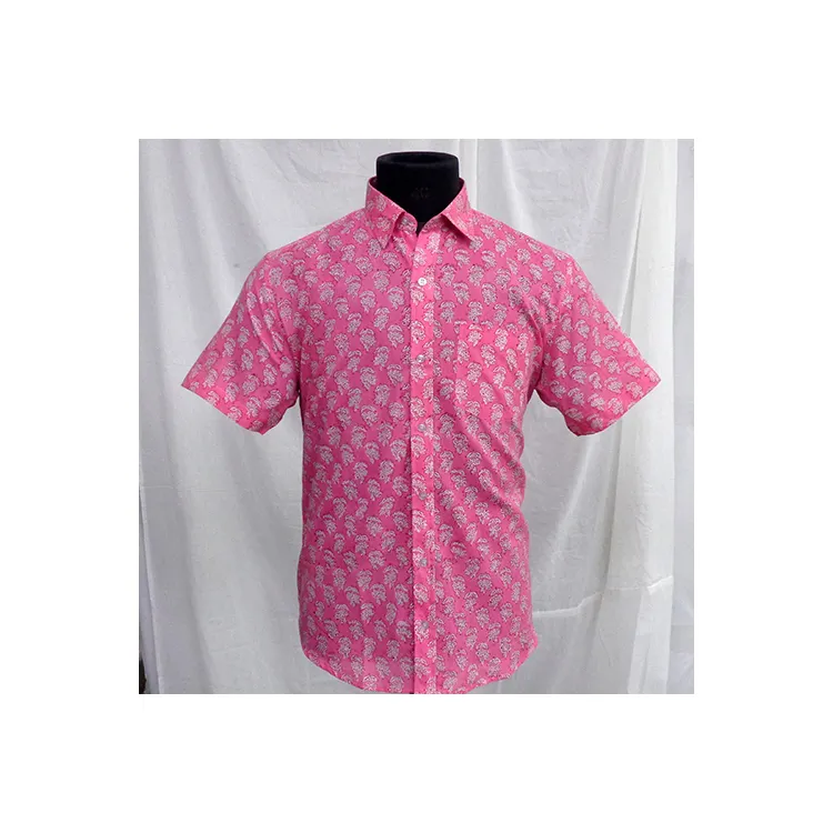Camisas de algodón suave para hombre, camisa de tela de Cambric con estampado de bloque de mano indio de diseñador, a la venta al mejor precio