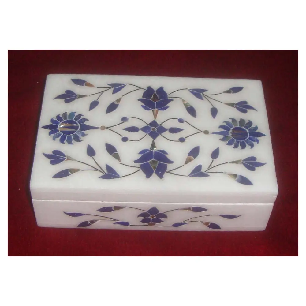 Caja con incrustaciones de mármol de alabastro blanco puro de nuevo diseño exclusivo para decoración del hogar y cajas de almacenamiento de joyas