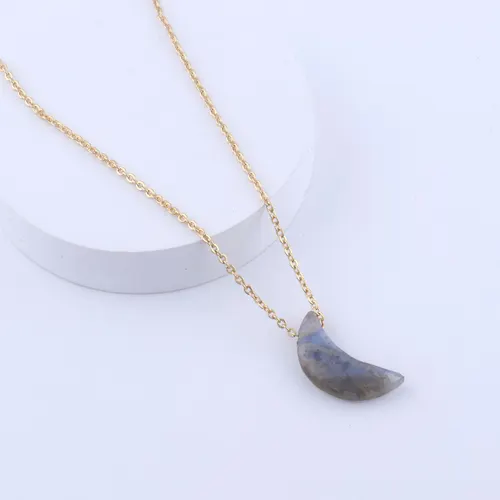 Dainty kalung liontin fase bulan labradorite asli lampu kilat biru berlapis emas rantai kabel jarum dapat disesuaikan kalung celestial