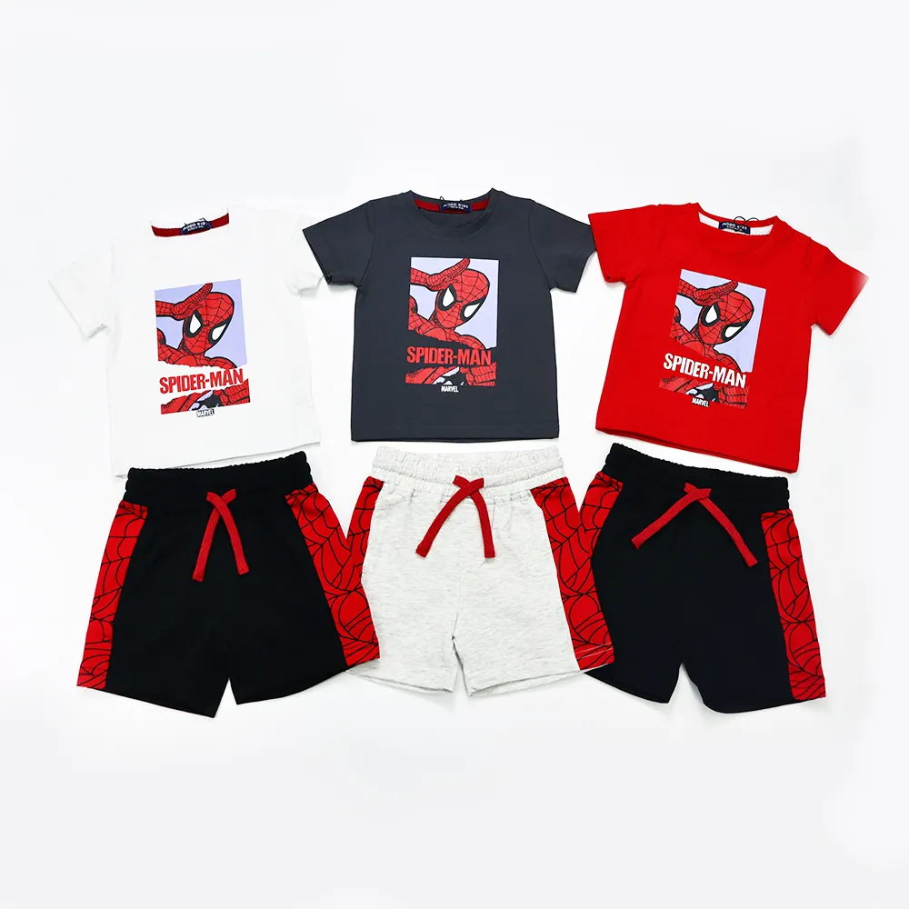 Abbigliamento personalizzato per bambini T-shirt per bambini in puro cotone pantaloncini Baby Cartoon stampato Spiderman 2 pezzi set di abbigliamento per ragazzi 3-4 anni