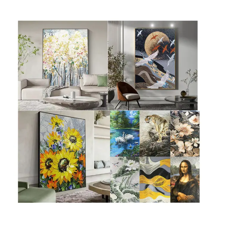 Art mosaïque découpé à la main peinture chambre salon TV fond mur salle de bain porche couloir décoration suspendu photo murale