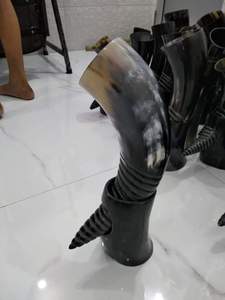 Authentic Viking Nautical Style Drinking <strong>Horn</strong> Food-Safe <strong>Cup</strong> with Iron Stand Best Quality Carved Flower No Leaks for Beer - Product Image 4