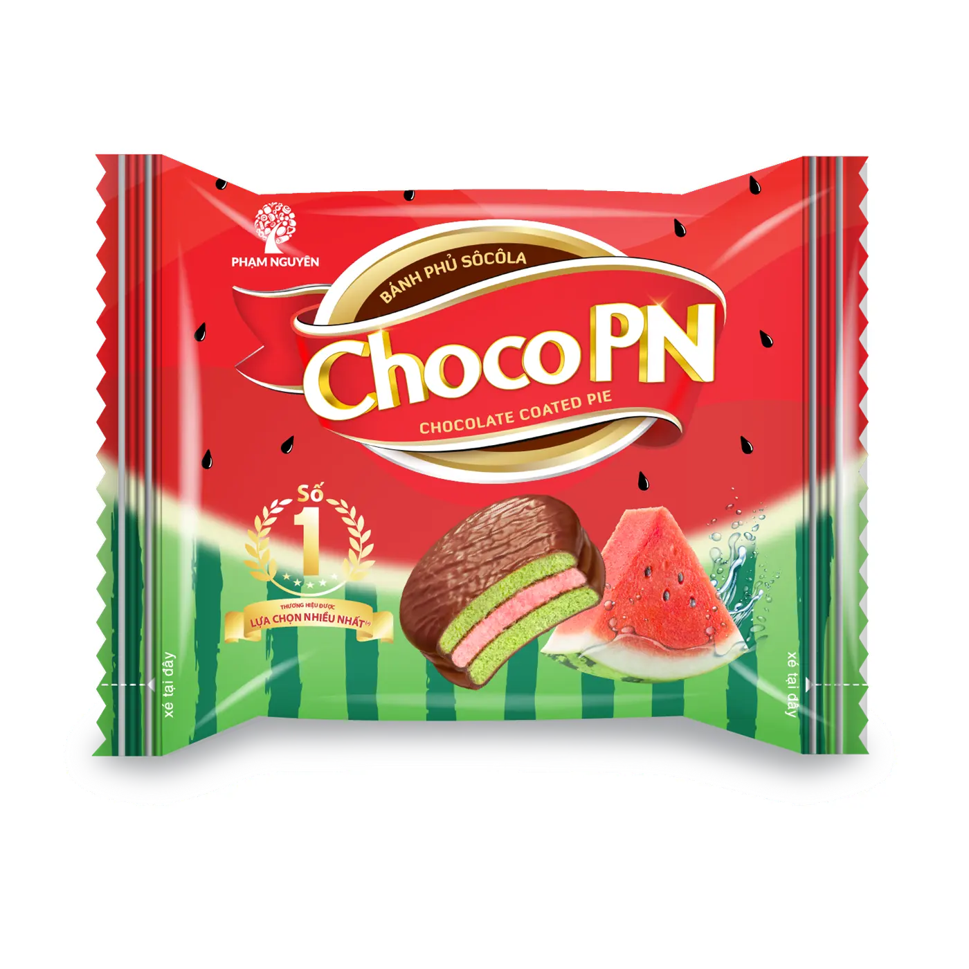 Pengiriman cepat kotak semangka dilapisi coklat Pie Choco PN rasa manis barang panggang Marshmallow biskuit keren segar
