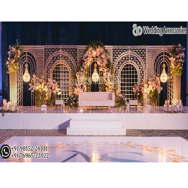 Moda lazer kesim düğün sahne Metal kemerler düğün zemin Metal çerçeveleri dekor için benzersiz Haldi arka plan çerçeveleri dekor