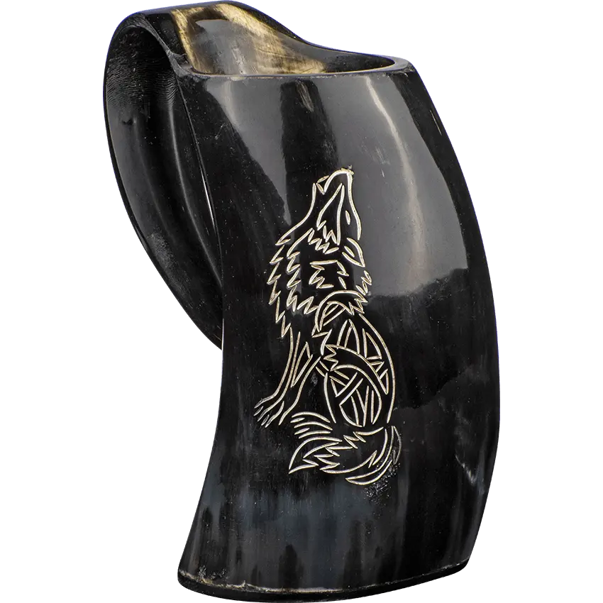 Best Quality Drinking Horn Mug Wolf Carved Natural Color Food Safe Beer Genuine Ox Horn Mugs Medieval Beer Tankard Drinkware