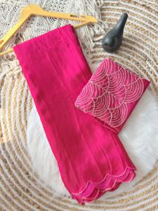 柔らかな女性用ソフトネット生地Aari刺繍ワークサリーブラウスピース付き