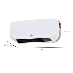 HOMCOM Electric Wall <strong>Heater</strong> with Remote Control, Adjustable Temperature and 12 Hour Timer, Power 1000W/2000W, 45x18.6x11.5cm, Wh - Product Image 3