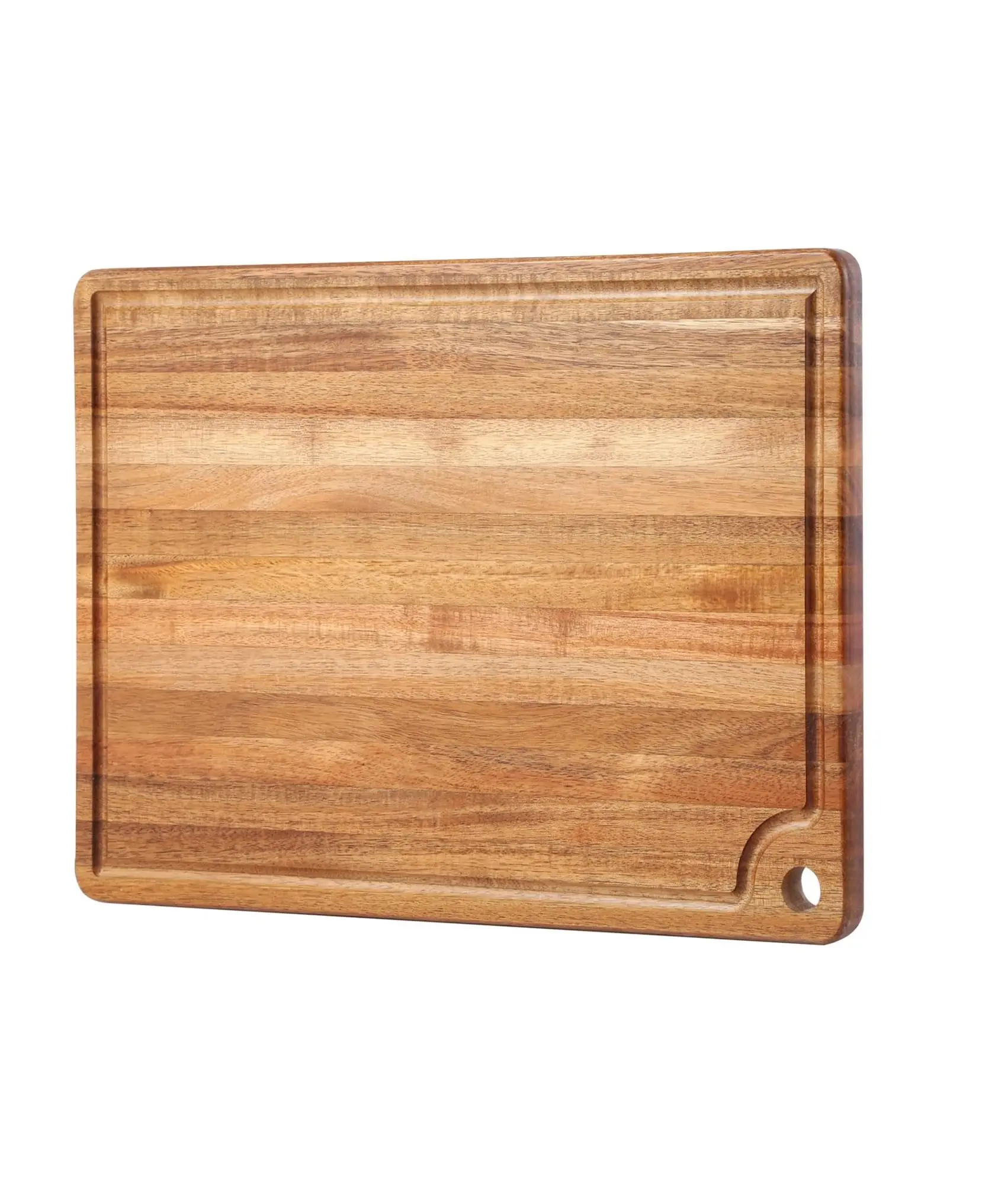 Tabla de cortar de madera de acacia grande para alcaparras de cocina, mejor tabla de cortar con ranura para jugo y orificio para MANGO para carne