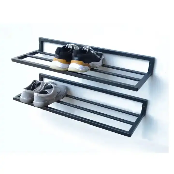 壁に取り付けられた金属製の靴ラック複数の棚クラッターフリー機能頑丈な耐久性のあるスペース素朴な靴コレクション低価格