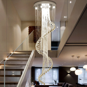 Modern lüks kristal avize uzaktan kumanda büyük dubleks yapı lamba Villa otel lobisinde merdiven boşluğu için Loft kolye ışıkları - Product Image 1