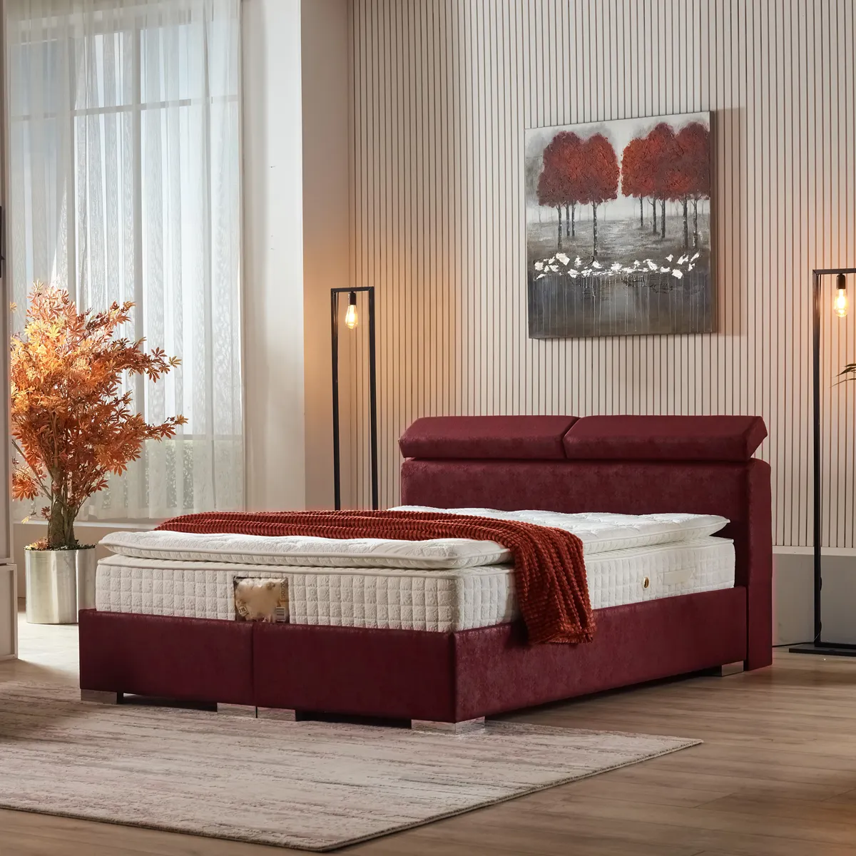 Ensemble de meubles de chambre lit king size de luxe armoire à portes coulissantes classiques rembourrées ensembles de chambre à coucher haute brillance