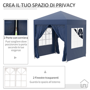 Outsunny 2x2m Polyester ve çelik, mavi 4 çıkarılabilir duvarlar ile katlanır Gazebo açılır - Product Image 6