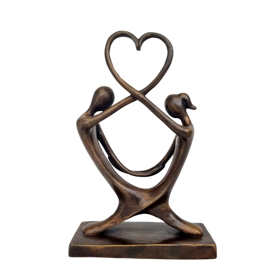 Kalp aşk sembolü bir çift bronz heykel sanat altın büküm dekor soyut süs masa mermer standı Metal siyah