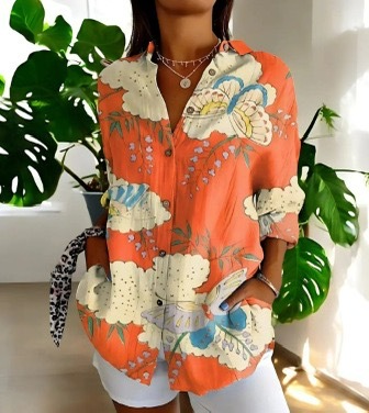 Orange shirt with butterfly patterns