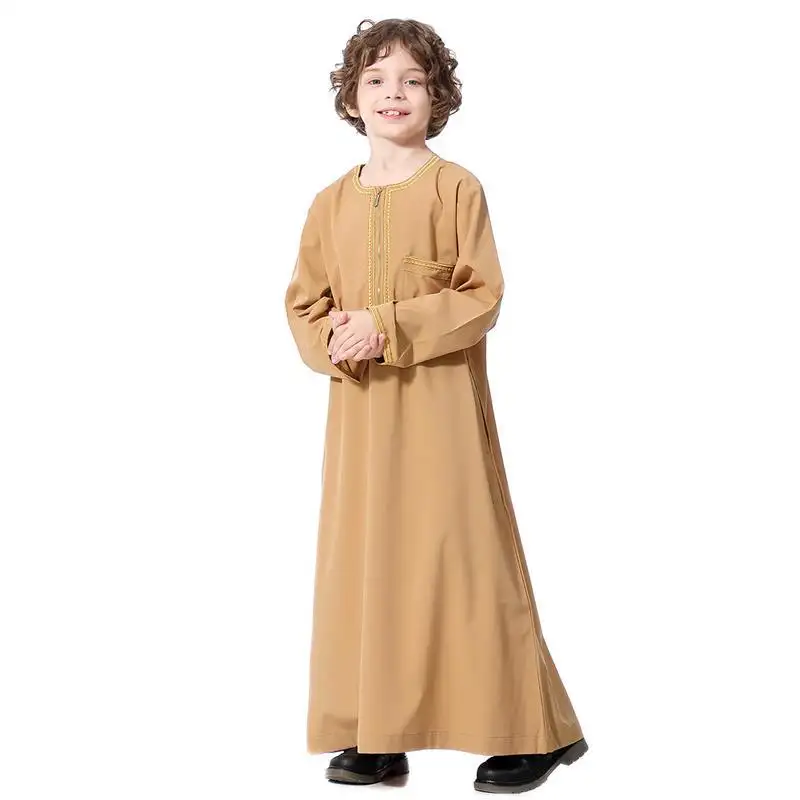 Moyen-Orient Arabie saoudite adolescents islamique élastique vêtements musulman fermeture éclair conception enfants Abaya Thobe