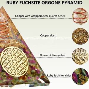 Handmade Ruby Fuchsite Orgone <strong>Red</strong> <strong>Pyramid</strong> with Copper Meditation <strong>Pyramid</strong> Kit for Root and Heart Chakras Light Green and Pink - Product Image 3