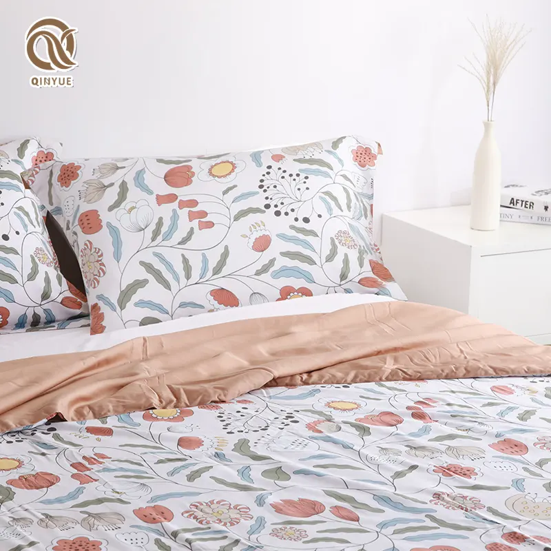 Juego de sábanas de cama tamaño Queen individual de gemelos al por mayor de fábrica, fabricantes de China, sábanas de bambú a rayas con impresión resistente personalizada