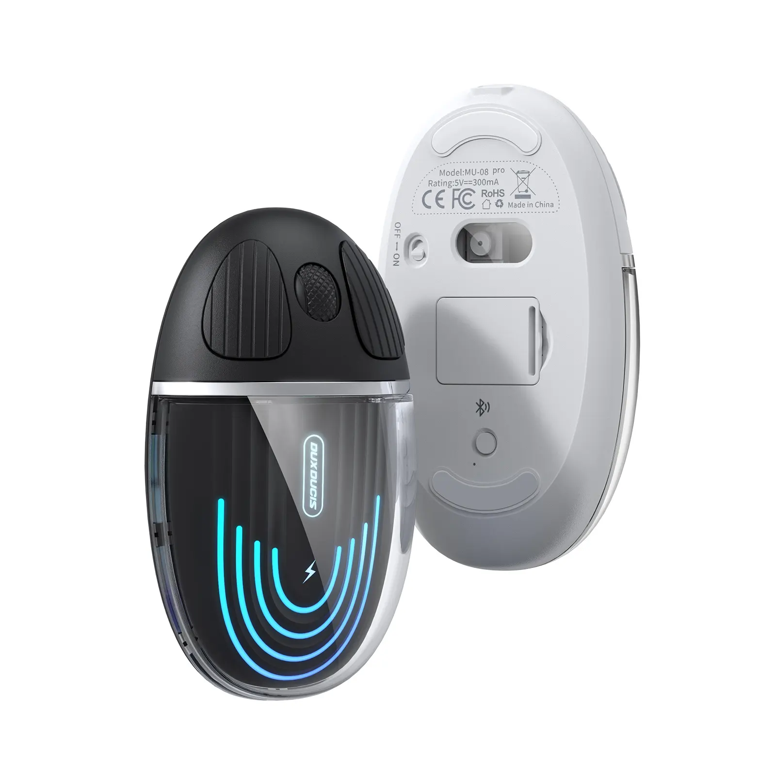 Ratón transparente inalámbrico Bluetooth de 2,4 GHz con retroiluminación de colores, clics silenciosos, diseño ergonómico, ratón compacto con agarre de Palma