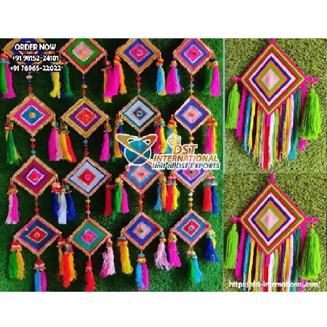 Cuerdas colgantes para decoración de Kite Haldi y Mehendi, increíble telón de fondo, cometas colgantes hechas a mano, borla de lana colorida