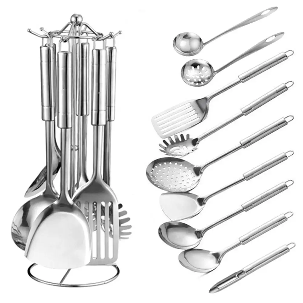 Juego de utensilios de cocina de acero inoxidable antiadherente UT043, utensilios de cocina con mango halow, herramienta de cocina, accesorios de cocina para el hogar