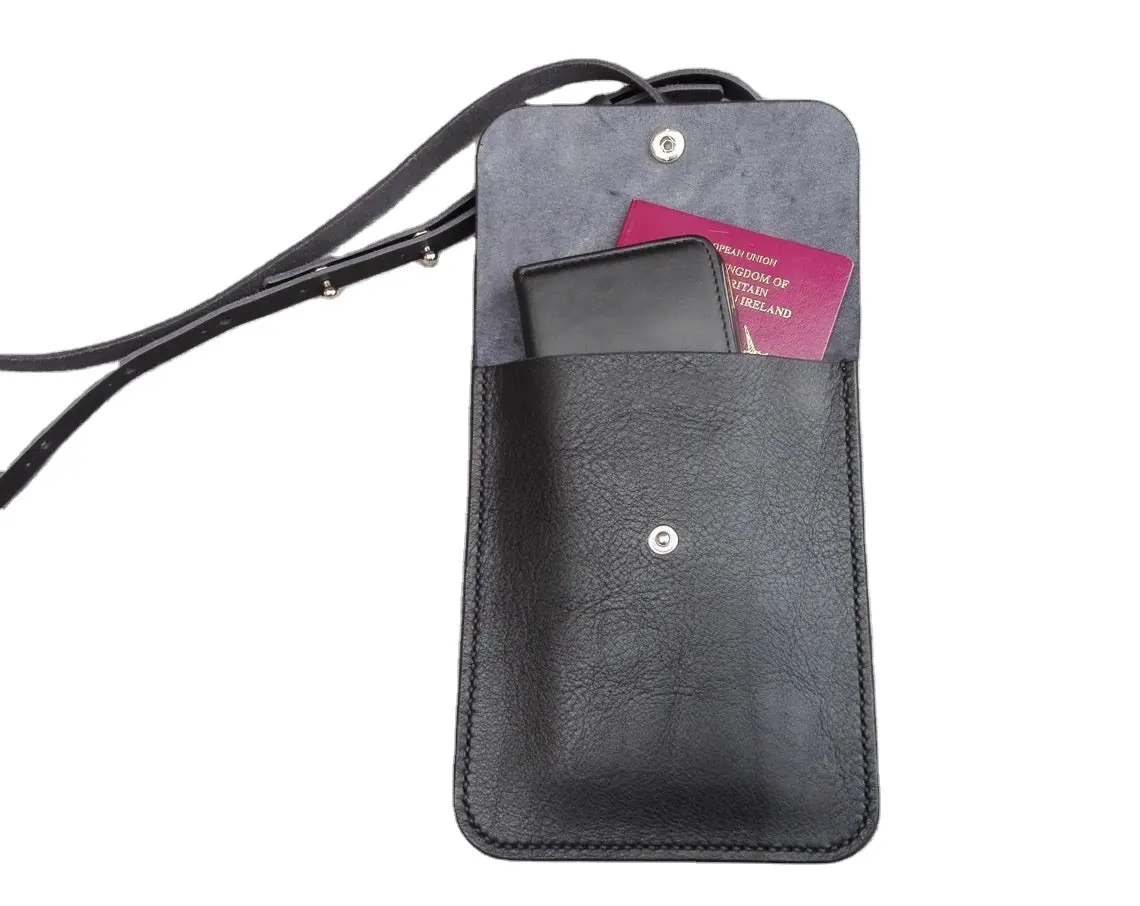 Black Leather Mobile Phone Credit Card Wallet Bag Cross-body Case Travel Pouch Cell Phone Bag Leather Phones Cover