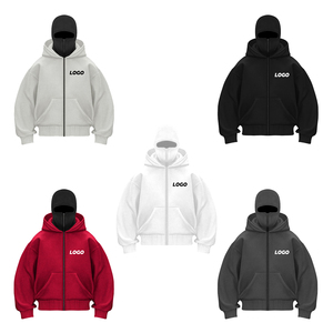 Özelleştirilmiş erkek fermuarlı kapüşonlu eşofman üstü ağır tam fermuar maskeli Hoodie yüksek kalite Balaclava <span class=keywords><strong>Zip</strong></span> Hoodie <span class=keywords><strong>2025</strong></span>