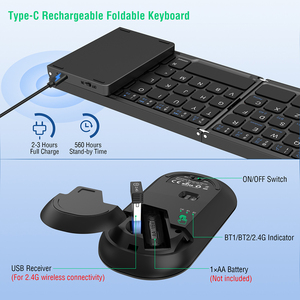 Combo de teclado y ratón plegable de 3, recargable, 2,4G + BT, ultradelgado, 81 teclas, combo de teclado y ratón inalámbrico de ordenador portátil - Product Image 2