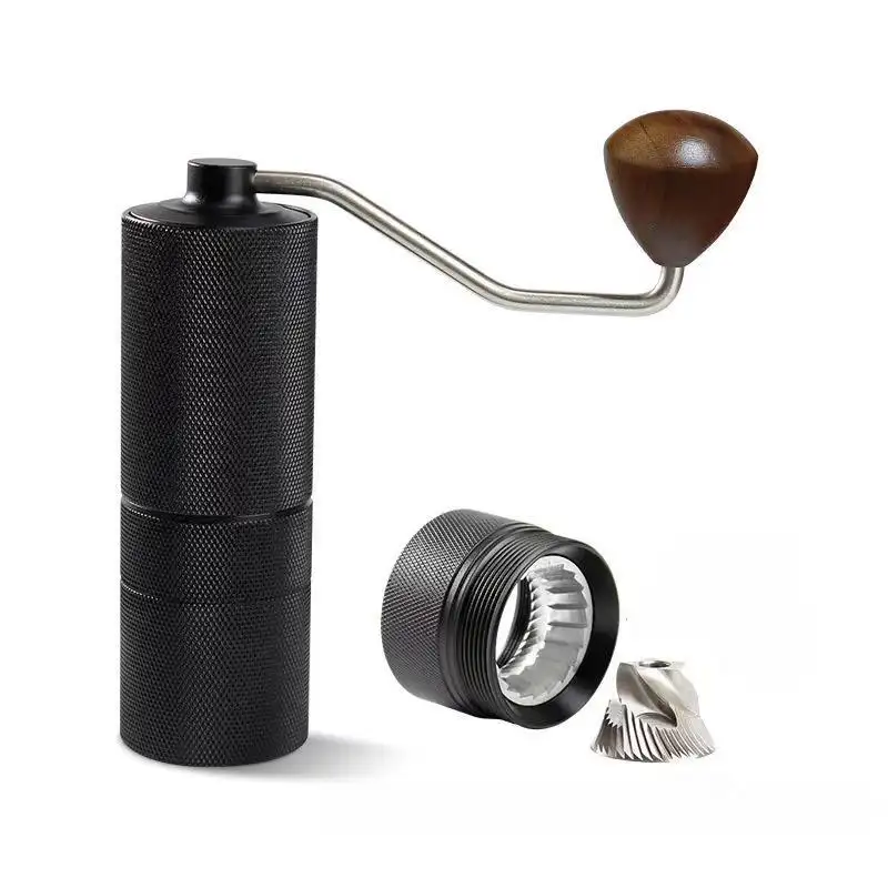 Al-Alloy Body 420 Roestvrijstalen Burr Homeuse Espresso Mini Kleine Handmolen Draagbare Handmatige Koffiemolen Met Houten Handvat