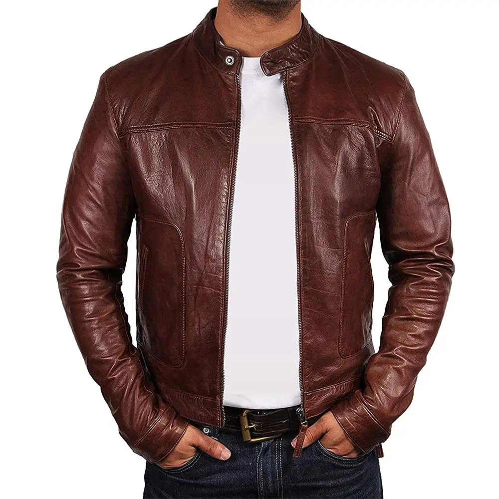 Erkek Retro Biker postu deri ceket Slim Fit deri ceket yüksek kalite Fit siyah toptan erkek deri ceket satılık