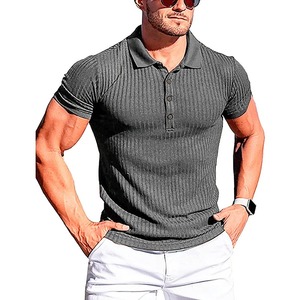 MRMT2024真新しいメンズポロ<span class=keywords><strong>T</strong></span>シャツ男性スポーツトップス用高弾性垂直バースリーブポロシャツスリムフィットニット<span class=keywords><strong>T</strong></span>シャツ