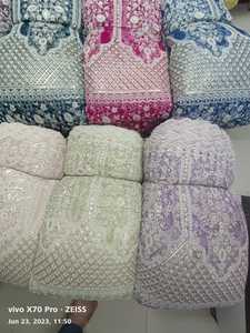 Lucknowi เย็บปักถักร้อยลำดับผ้าตาข่ายพิมพ์และทอลายสำหรับเสื้อผ้าและชุดเดรสความต้องการสูง - Product Image 5